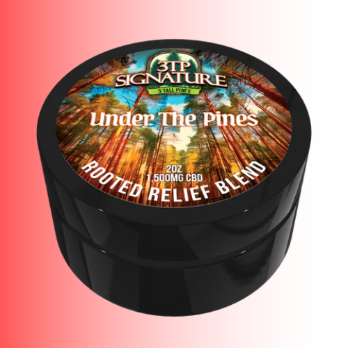 Black grinder with '3TP Signature' label featuring a forest design on a gradient background