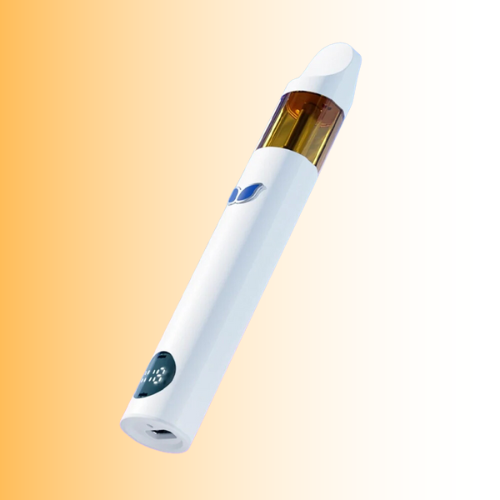 White electronic vape black cherry fiz device with a brown and clear component on an orange gradient background. For customers in the Kenosha and Racine area