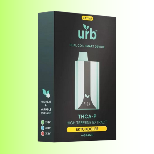 Urb dual coil smart device packaging on Ekto Kooler a green gradient background