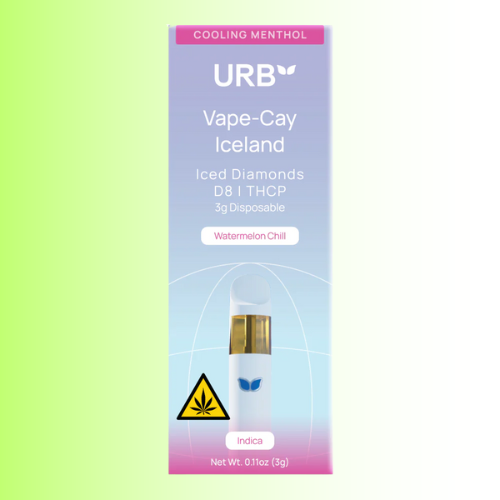 URB Vape-Cay Iceland packaging with a gradient background. For customers in the Kenosha and Racine area.