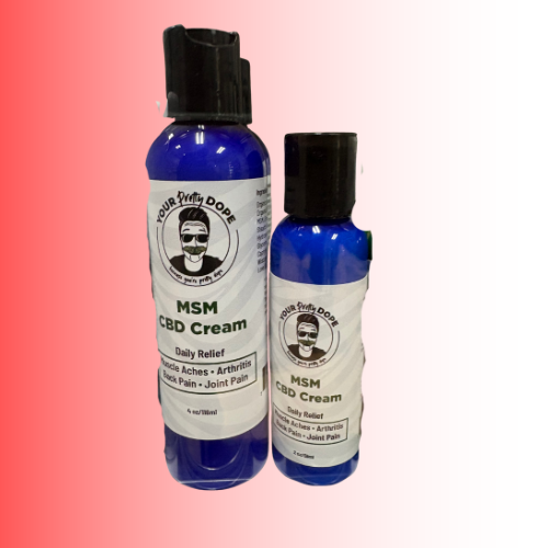 Two bottles of MSM CBD Cream on a gradient background. for customers in the Kenosha Racine area 